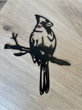 Metal Bird Art Black Cardinal Silhouette, Outdoor Garden Spiritual Messenger,